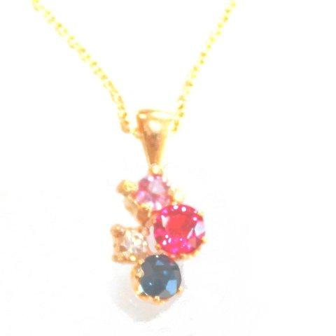 k18gp Ruby & Diamond & Pink & Blue Sapphire Necklace