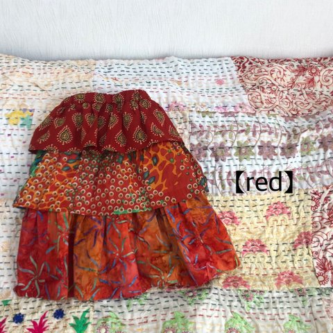 SALE! India print tiered skirt (red)