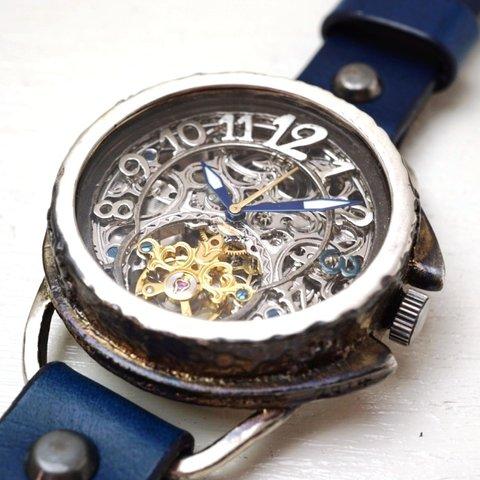 アラベスク　AT　シルバー　ブルー　手作り腕時計
