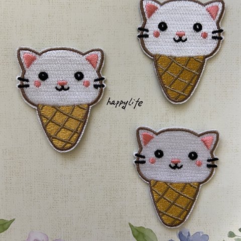 3枚入　ネコ　ちゃん　猫　刺繍アイロンワッペン