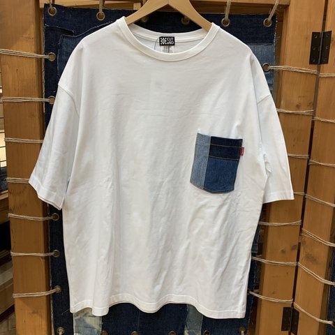 デニムパッチワークポケット　5.6オンスビッグシルエットTシャツ