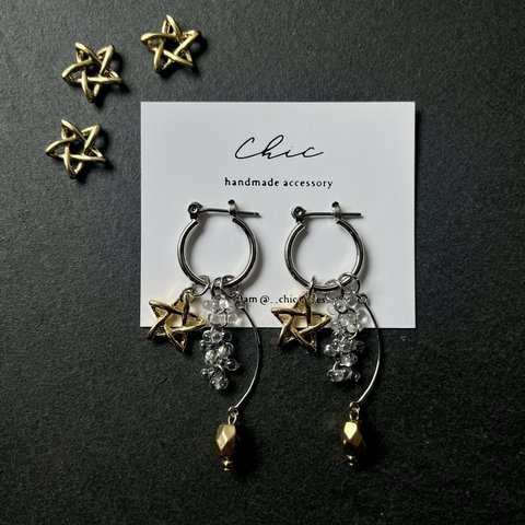 " kira star(シルバー) "    ピアス　イヤリング　フープ　星　スター　付け替えアクセサリー　キラキラ　オシャレ　綺麗め　金属アレルギー対応