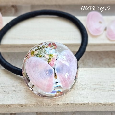 桜貝のあめ玉ヘアゴム☆大ぶり☆marry.c's handmadeaccessory