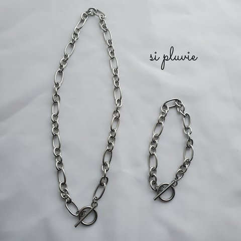 【SET】 '' necklace & bracelet '' figaro chain / セット ステンレス製 マンテルネックレス & マンテルブレスレット