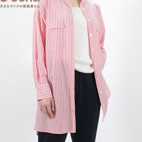 【買ってすぐ使える型紙】スタンドロングシャツ【M/L/LL/3L/4L/5L/6L/7L/8L】洋服