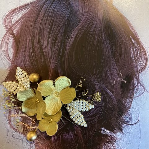 紫陽花×パールリーフ　お洒落ヘアパーツ