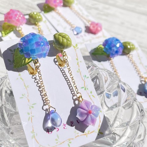 紫陽花練り切りイヤリング/ピアス💜💗(パープル、ピンク)フェイクスイーツ