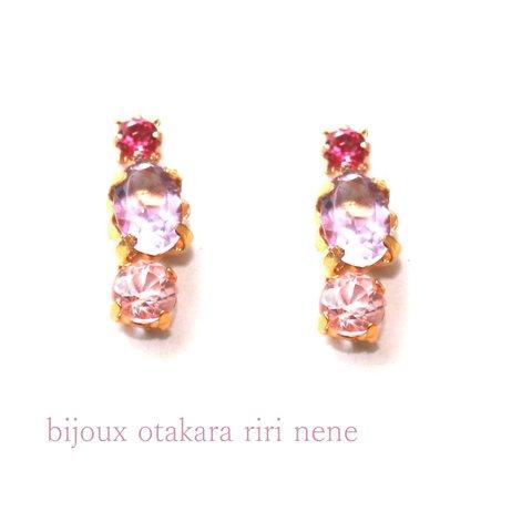 -pretty- Spinel & Pink Tourmaline & Amethyst Earring