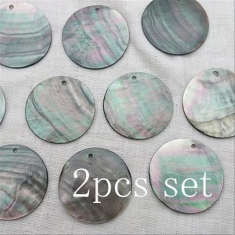 【再販×3】2個セット! 30mm 天然ブラックシェル  プレート　ラウンド/貝