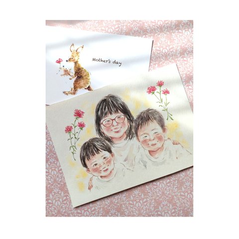 母の日 似顔絵 2L ポストカード 母の日ギフト イラスト 水彩 ギフトカード メッセージカード