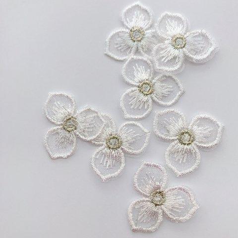 6枚 【ef7-1-s】　ホワイト   花 　刺繍 　フラワーパーツ  オーガンジー 