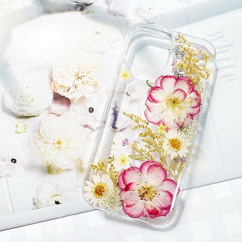 本物の押し花 押しフルーツ 薔薇　デージー　 ハンドメイド スマホケース iPhoneケース　Galaxyケース