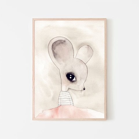 ネズミ / ポスター 写真 クリエイティブ 水彩画 ウォーターカラー イラスト ストライプ ボーダーTシャツ