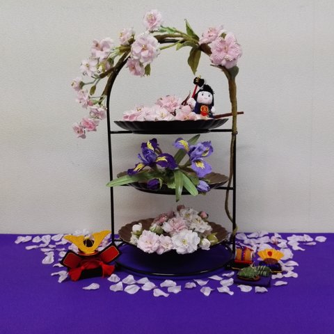 【端午の節句飾り】花飾り三段セット(桜・菖蒲)送料無料

