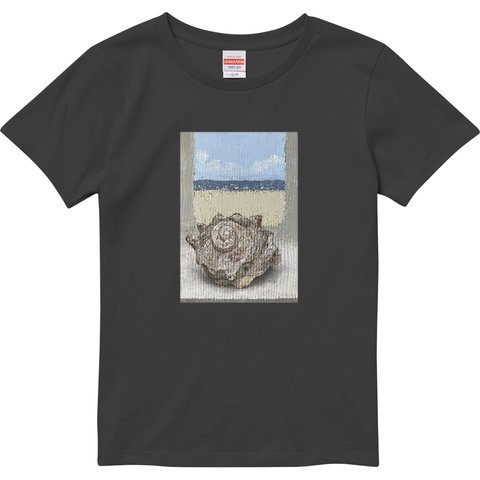 サザエ油絵イラストTシャツ　ブラック