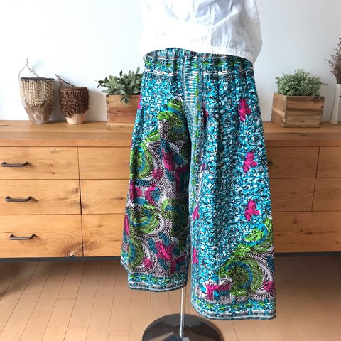 ＜Sweet African＞アフリカ生地のtack wide pants＜Ligiht blue Batik＞