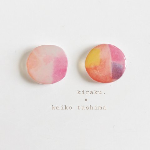 kiraku. ✕ art　絵画イヤリングorピアス　レジン　赤　黄　白