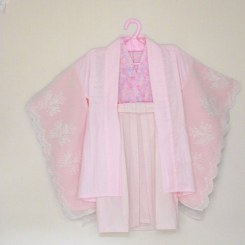 80サイズ ベビー袴ピンク 羽織付き