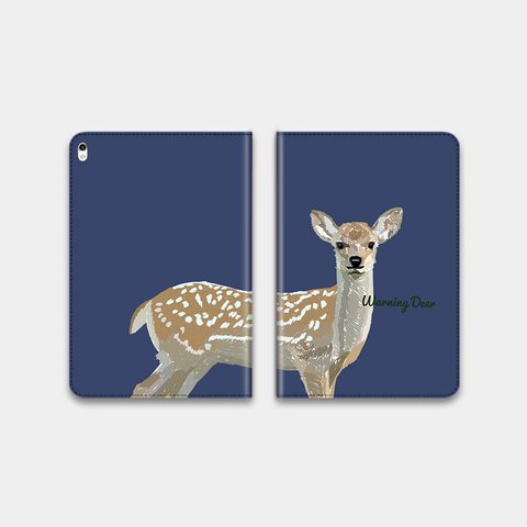 【可愛い鹿にご用心！】ネイビー　手帳型タブレットケース　ipad andoroid　対応機種あり
