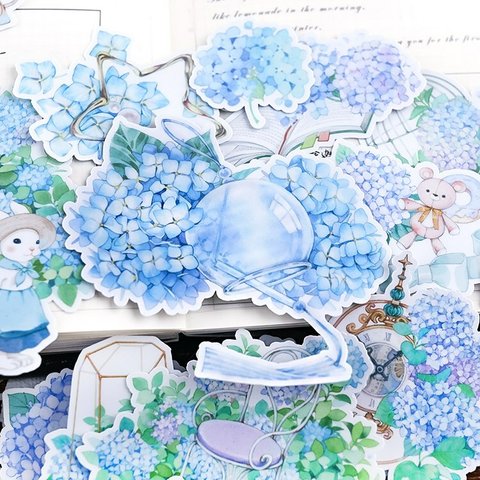 清々しいアジサイの花　紫陽花のフレークシール