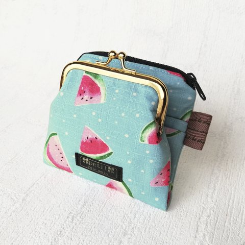 miniwallet　二つ折りミニ財布　ポーチ　カードケース　水彩スイカ