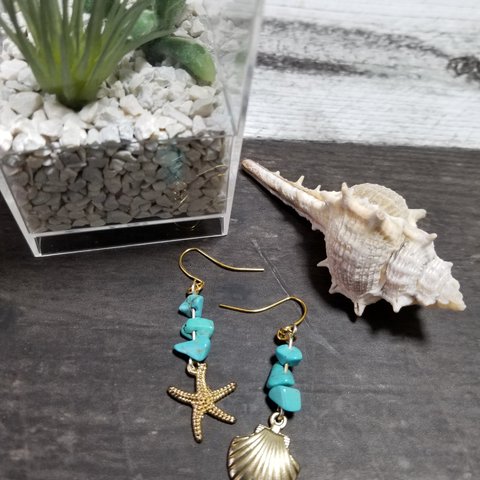 ターコイズ🐚シェルピアス♥