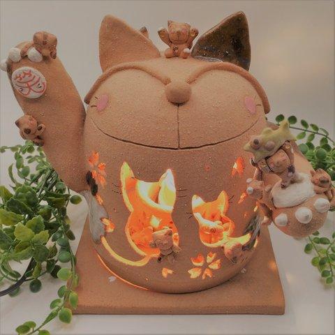 ★花咲くhappy笑い猫の明かり（非売品）