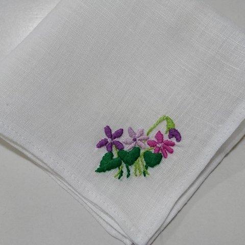 ハンカチ すみれ手刺繍