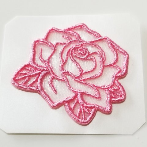 マスクに合うピンクのバラのレース刺繍シール・アップリケ