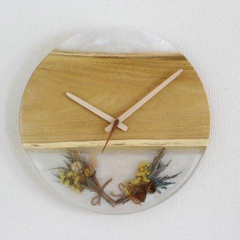 ウッドレジンの掛け時計　30㎝　花　resin30F-02