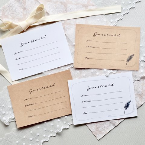 【Wedding】シンプル羽ペンのゲストカード