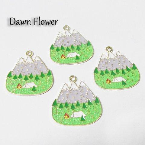 【D-0542】5pcs　山　28×25mm　グリーン　チャーム