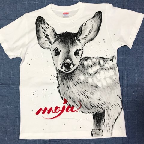 手描き動物TシャツーSサイズーシカベビーー