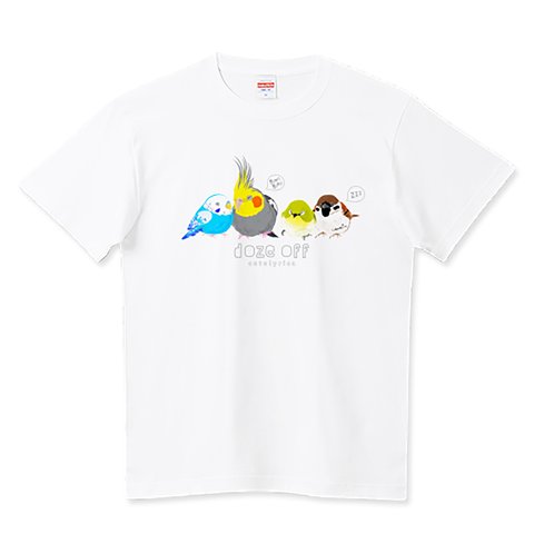 Doze Off 0608 居眠りインコ オカメとセキセイ Tシャツ 目白と雀も うたた寝中 半袖