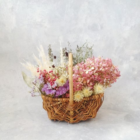 紫陽花ドライフラワーバスケット❀L お誕生日プレゼント・母の日・ご自宅用・お祝い ギフト