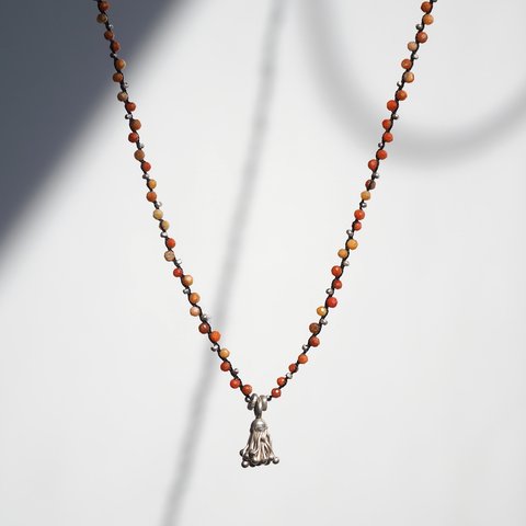 -african coral- braid "long" pendant