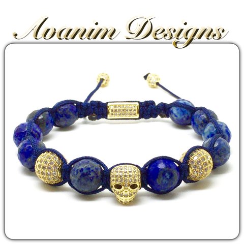 《限定セール半額》ゴールドスカルシリーズ＊ラピスラズリ&CZダイアモンドブレスレットlapis lazuli with gold CZ diamonds skull