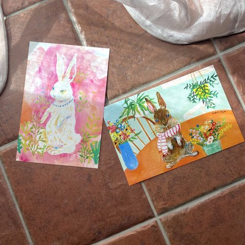 〈2枚セット〉ウサギのポストカード