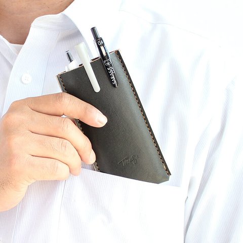 胸ポケット ペンケース 3本タイプ 幅65  T-98 【グレー】白衣やYシャツのポケットに入るレザーペンケース 本革