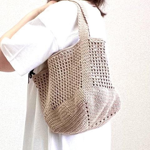【送料無料】☆シンプル手編みトートバッグ☆手編みエコバッグ