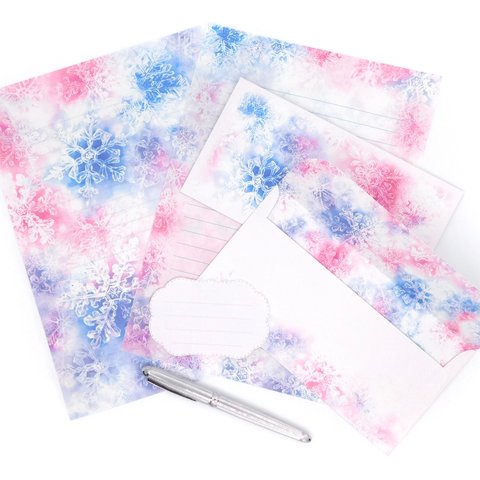 雪の結晶B5サイズレターセット ～ブルー＆ピンク～