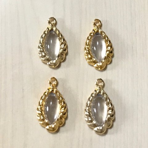 GOLD CLEAR OVAL DROP CHARM PARTS