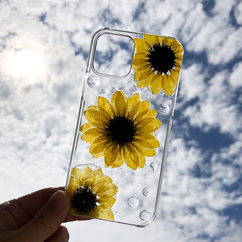 向日葵の押し花iphoneケース