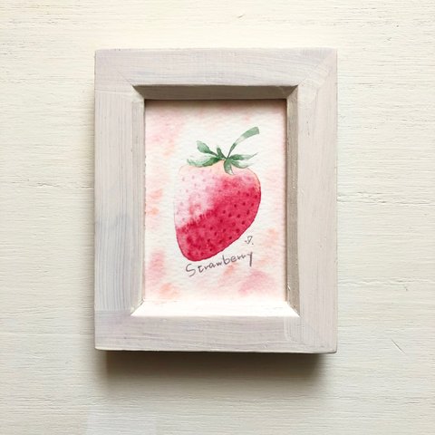 🍓「strawberry」 水彩画イラストミニ額 フルーツいちご　イチゴ🍓