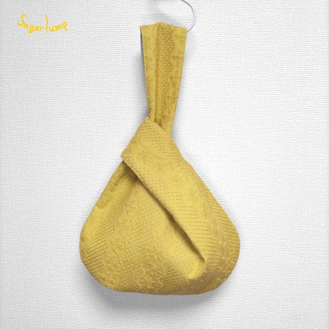 ワンハンドルノットバッグ　黄色の綿レース　(Sサイズ)