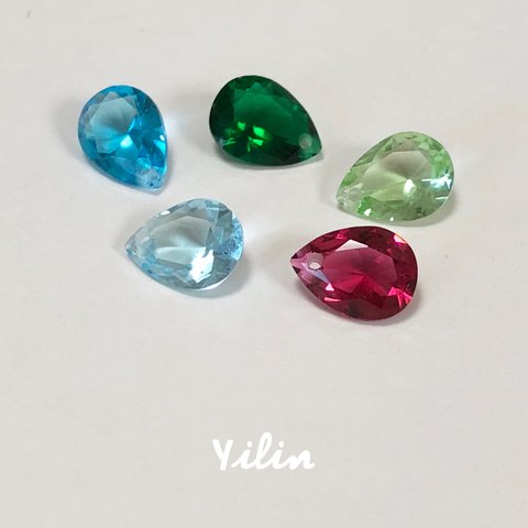 雫☆A級カットガラスストーン•10個入り☆6x8mm☆5色ミックス(各2個入り)☆穴有り