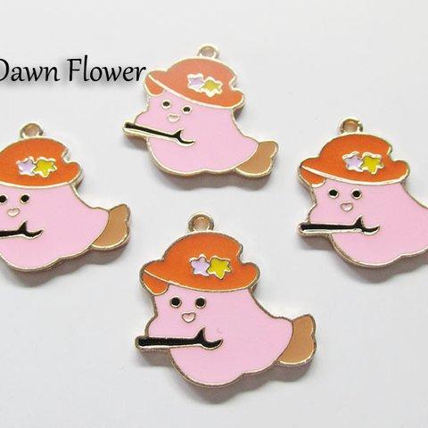 【D-0504】5pcs　ハロウィン帽子のおばけ　24×22mm　オレンジ＆ピンク　チャーム