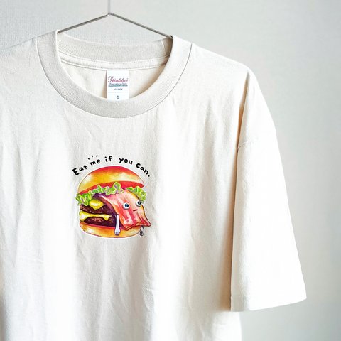 ハンバーガーおもしろビッグTシャツ ベージュ(男女兼用半袖Tシャツ)