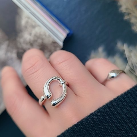 【silver925】【シルバー】C curve ring シルバー925   金属アレルギー対応  オープンリング フリーサイズ 刻印(#251)