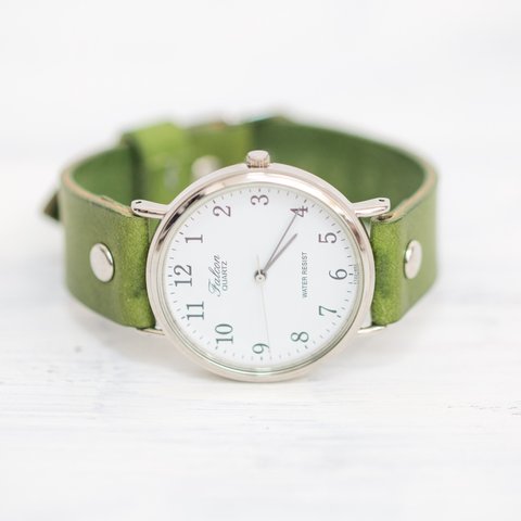 【9月末まで送料無料】チプシチ レザー パステルカラー ライトグリーン 革ベルト マイネ 腕時計